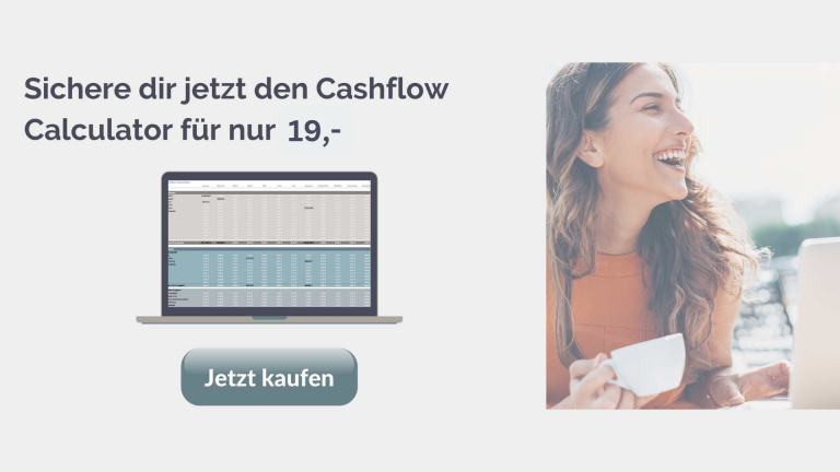 Mockup von Cashflow Calculator Tool inklusive Preis und "Jetzt Kaufen"-Button
